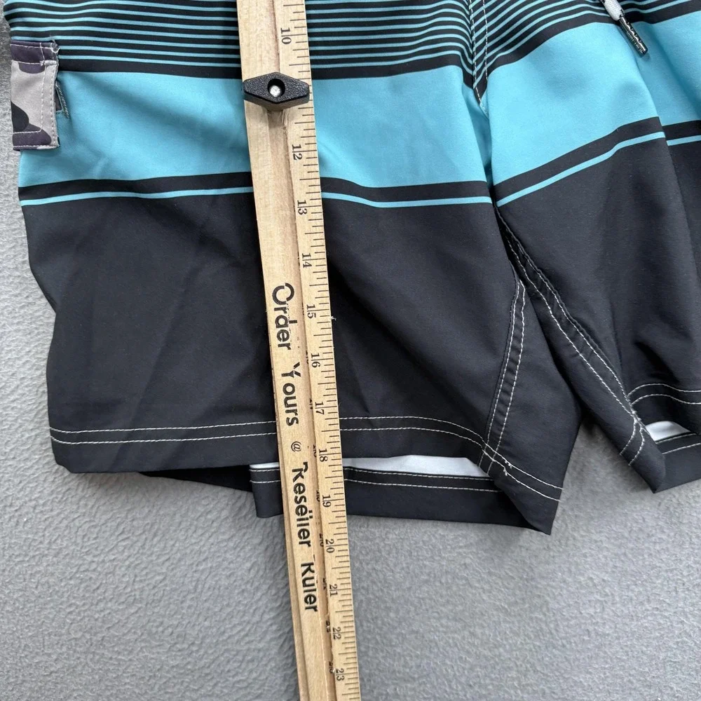 Spicy Tuna Swim Shorts Mens Medium Black Camo‎ Stripe Trunks Mesh UnLined Beach